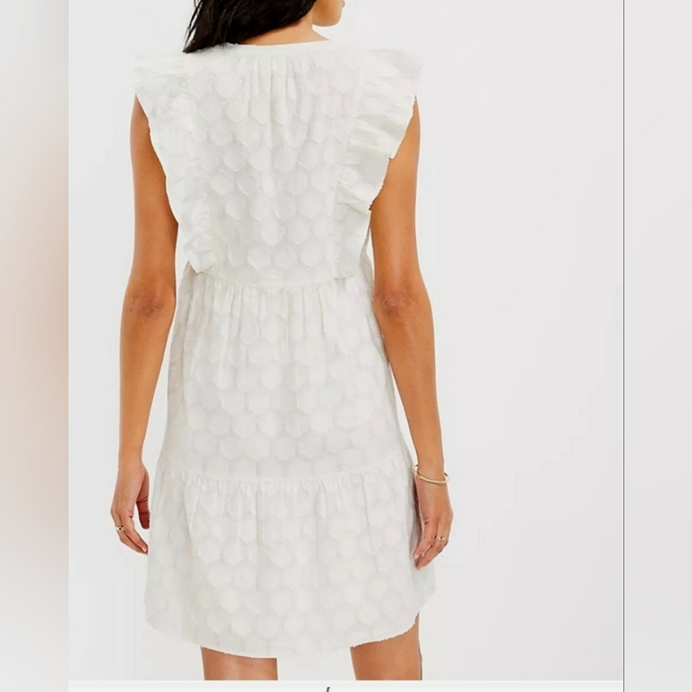 Loft White Sleeveless Dress With Gold Metallic Threads - Picture 7 of 7